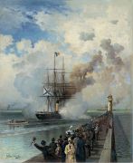 Боголюбов - Фрегат «Разбойник», покидая порт Гавр, салютует французскому флоту.